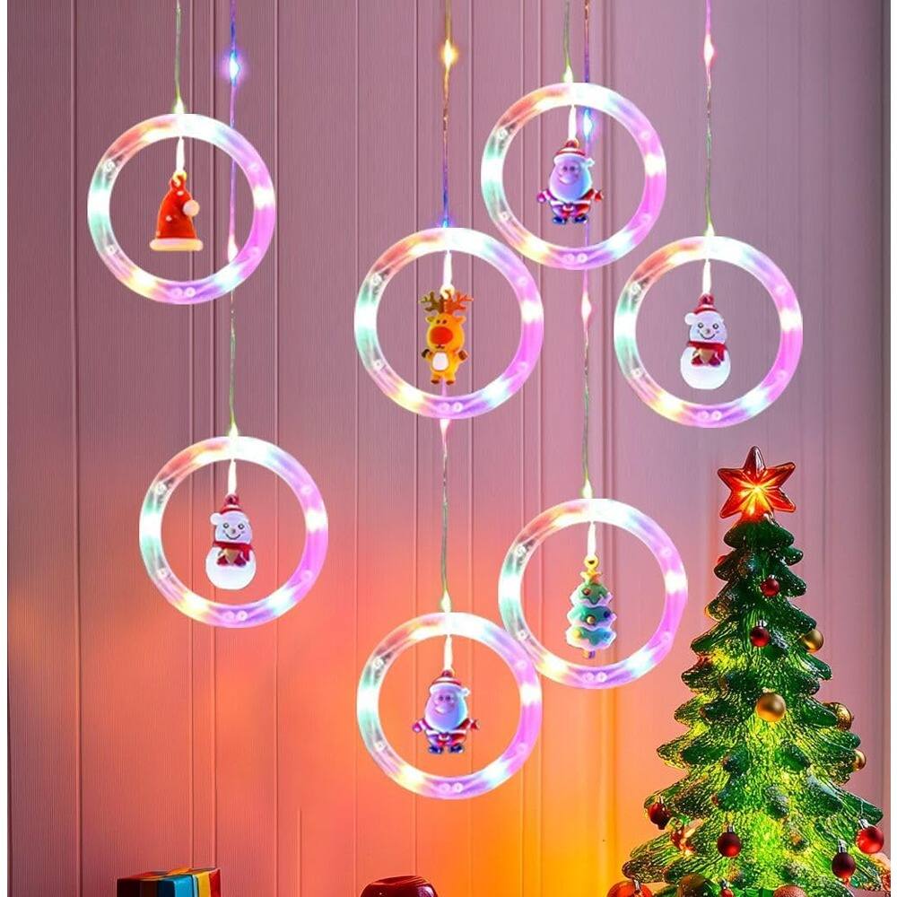 Front. MOSZAR LLC - 9.8ft 10-LED Solar Curtain Lights, Multi-Color Window Fairy Decor - Multicolor.