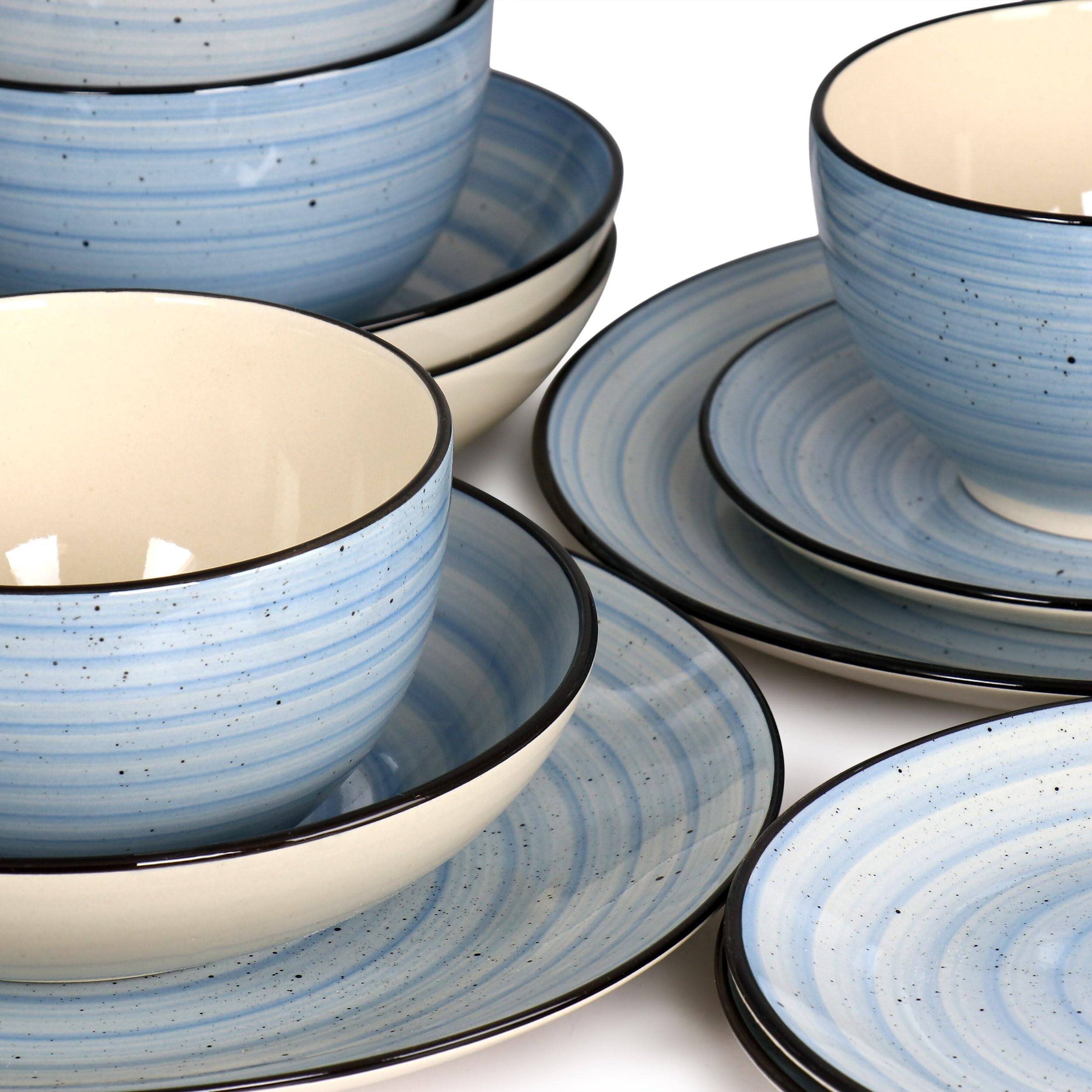 Alt View 1. Dazzed Corner - 24 Piece Round Stoneware Dinnerware Set - Light Blue.