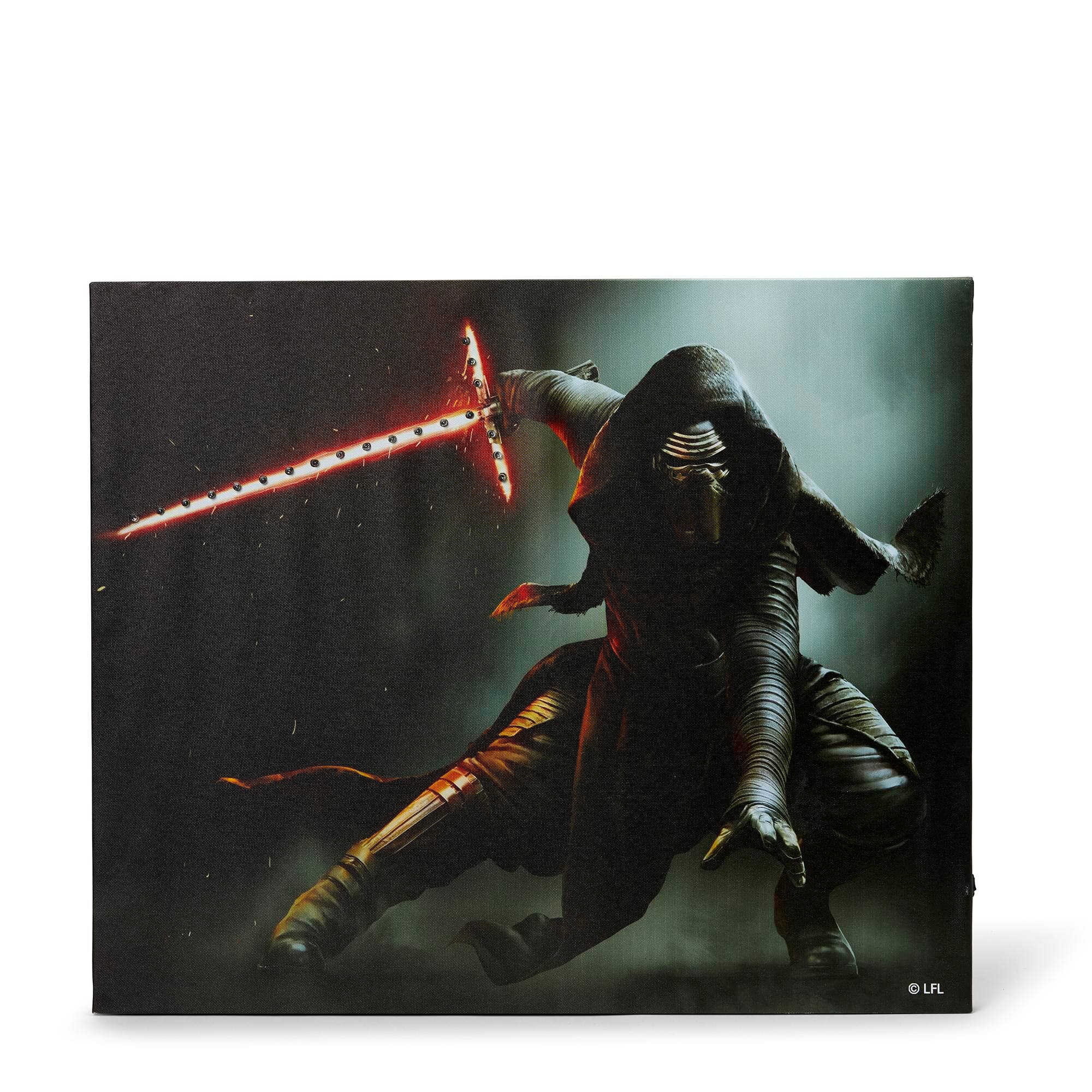 Front. Star Wars - Star Wars Illuminated Canvas Art - 23.9”x19.9” - Kylo Ren - Black.
