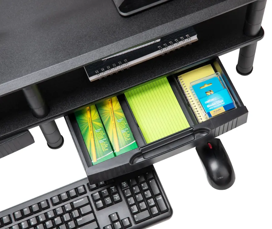 Alt View 16. Mind Reader - Dual Monitor Stand, Storage Shelf, Desktop Organizer, Riser, Office, 38.5"L x 11"W x 10.5-12.5"H - Black.