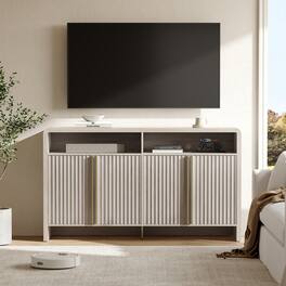 ModernMate - 59.1" Modern Fluted Sideboard Cabinet, Curved 4-Door Credenza Accent Cabinet with Open Shelf - White Alder