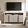 ModernMate - 59.1" Modern Fluted Sideboard Cabinet, Curved 4-Door Credenza Accent Cabinet with Open Shelf - White Alder