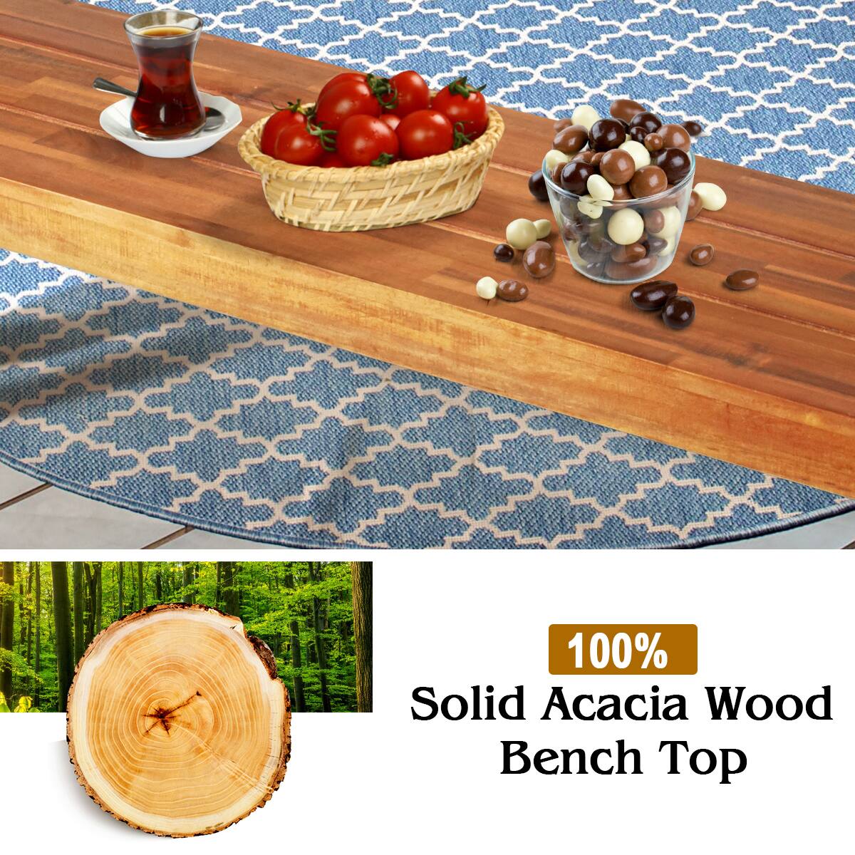 100% Solid Acacia Wood Bench Top