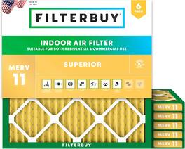Filterbuy - 17.25x17.25x1 MERV 11 Pet & Allergy Defense, Electrostatic Pleated HVAC AC Furnace Air Filters Replacement (6-Pack) - Gold
