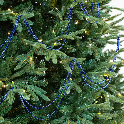 Front. Northlight - Shiny Beaded Christmas Garland -15' x .25" - Sapphire Blue - Unlit - Blue.