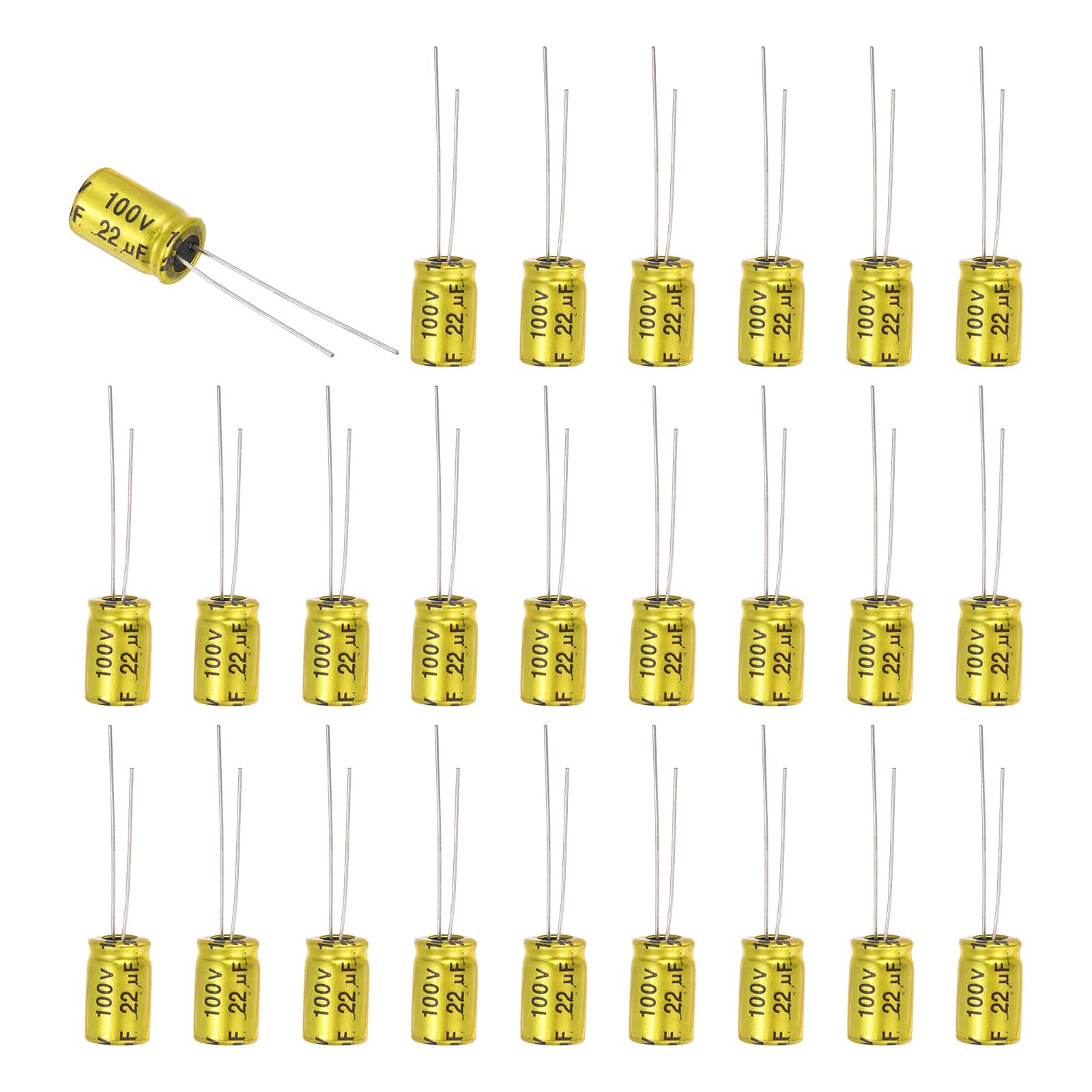 Unique Bargains - 50pcs 22uF 100V Non-Polarized Electrolytic Capacitor, 13x8mm Aluminum Audio Freq Divider for DIY Speaker/Car Amp - Gold price history on PriceWatchPro