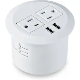 PARKER SLATER - Desktop Power Grommet with 2 Outlets, 2 USB Ports, 10FT Extension Cord, Recessed Desk Socket – - White