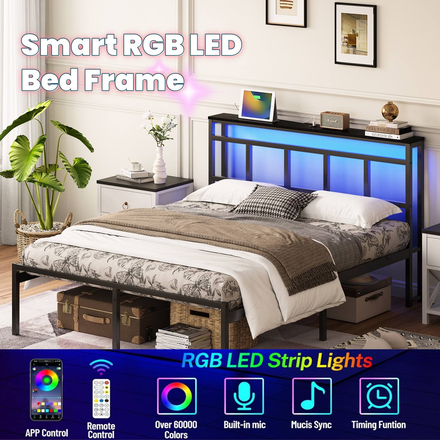 Smart RGB LED Bed Frame

RGB LED Strip Lights

- APP Control
- Remote Control
- Over 60000 Colors
- Built-in mic
- Music Sync
- Timing Function