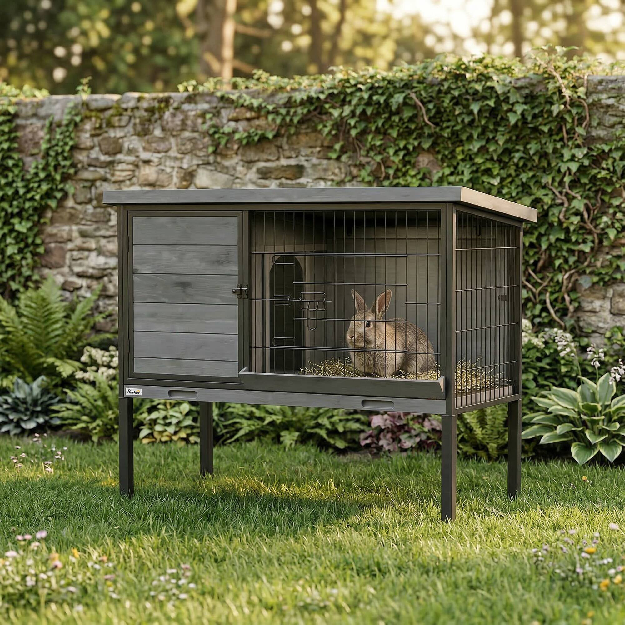 Alt View 7. Pawhut - Rabbit Hutch Outdoor - Light Gray.