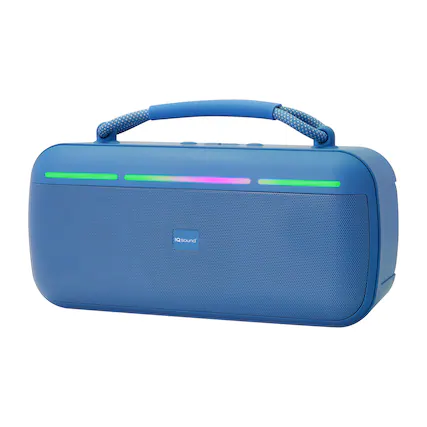 Front. iQ Sound - 15W Halo Glow Portable Bluetooth Speaker, Rechargeable, TWS, Lights, USB/microSD, FM, 20 Hr Play Time - Blue.