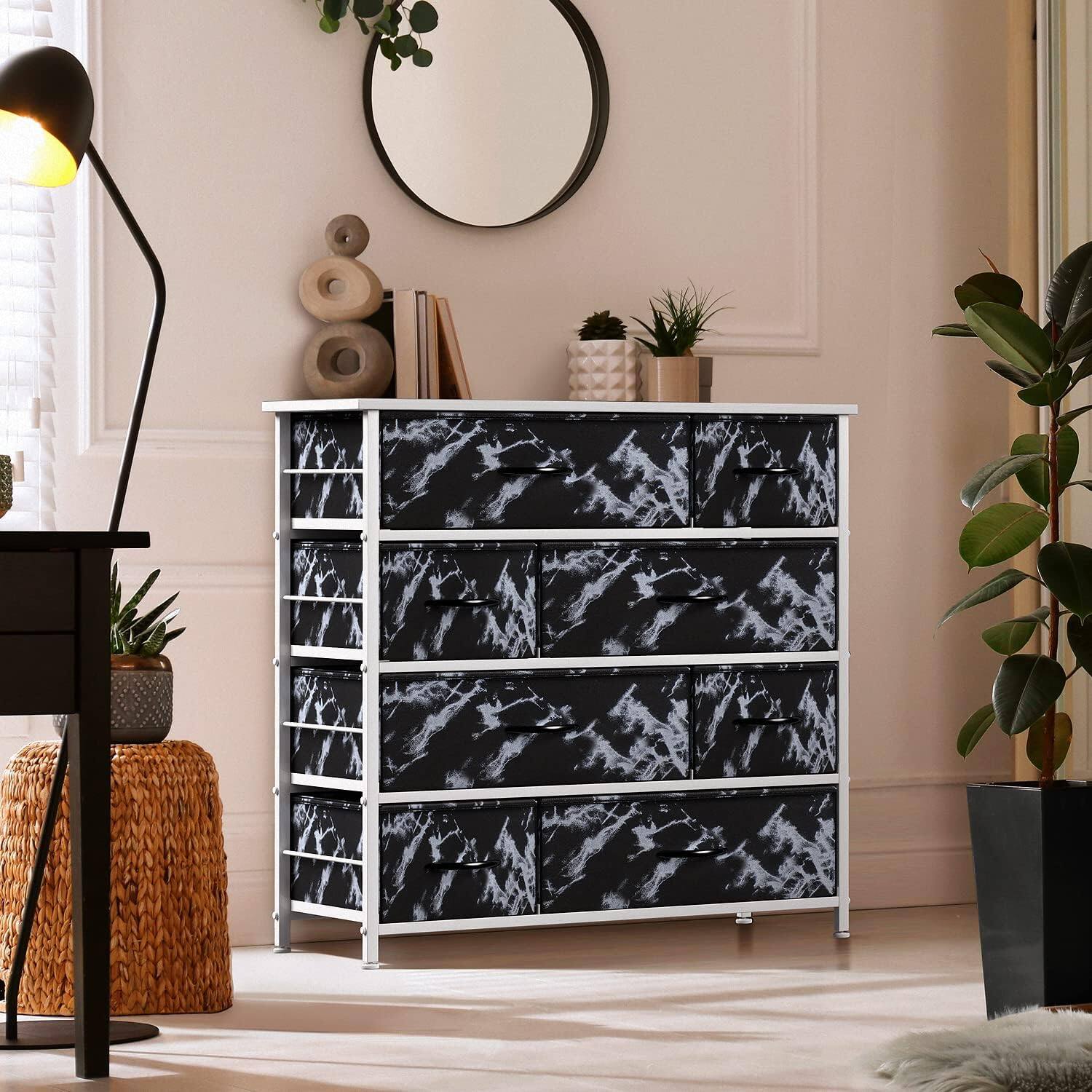 Angle. Sorbus - Sorbus Dresser with 8 Drawers - Storage Chest Organizer with Steel Frame, Wood Top, Handles, Fabric Bins - Marble black.
