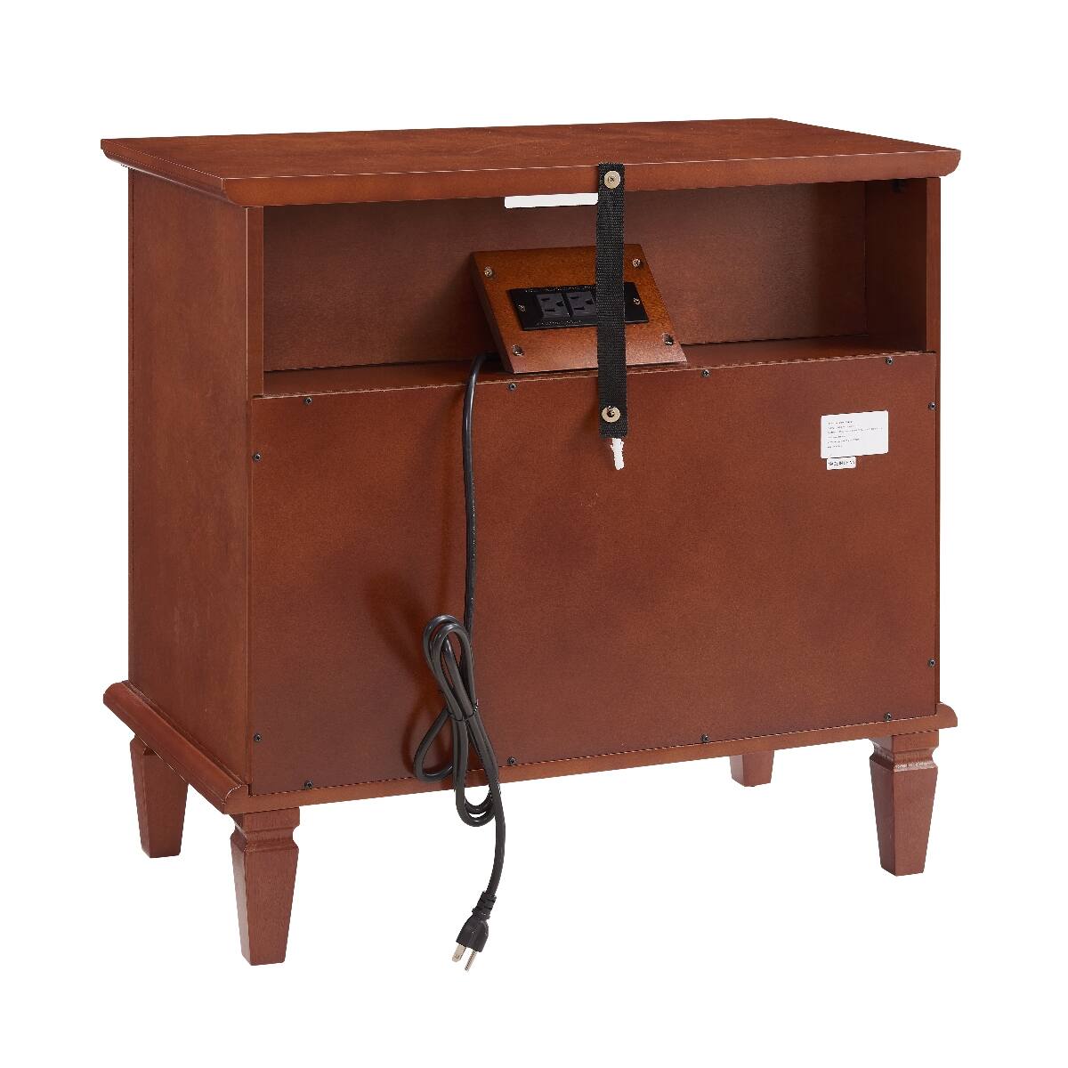 Alt View 6. Loheer - Loheer Nightstand With Charging Station, Walnut Two Drawer Bedside Table With Open Shelf - Walnut.