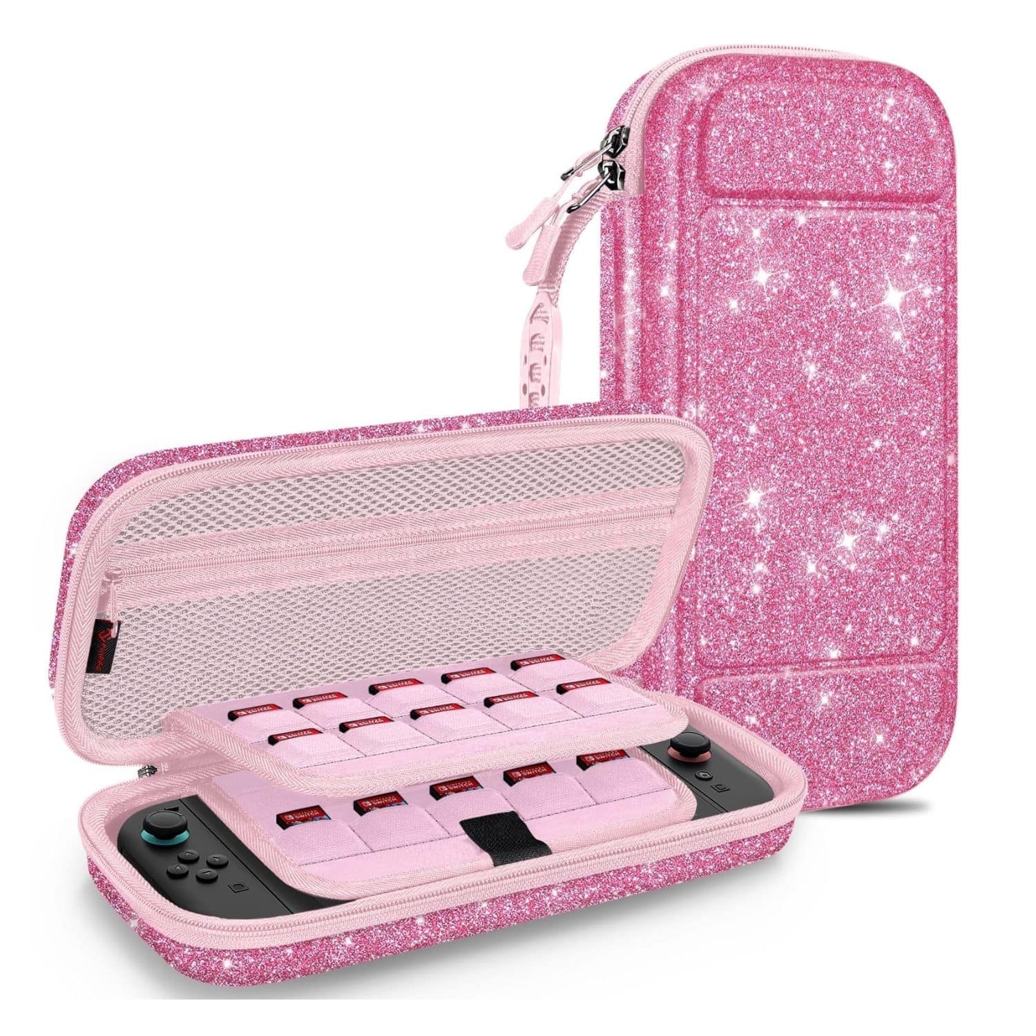 Front. Stock Preferred - Carrying Case for Nintendo Switch 2 (2025) Hard Shell Portable Travel Bag Cover Glittering Pink - Glittering Pink.
