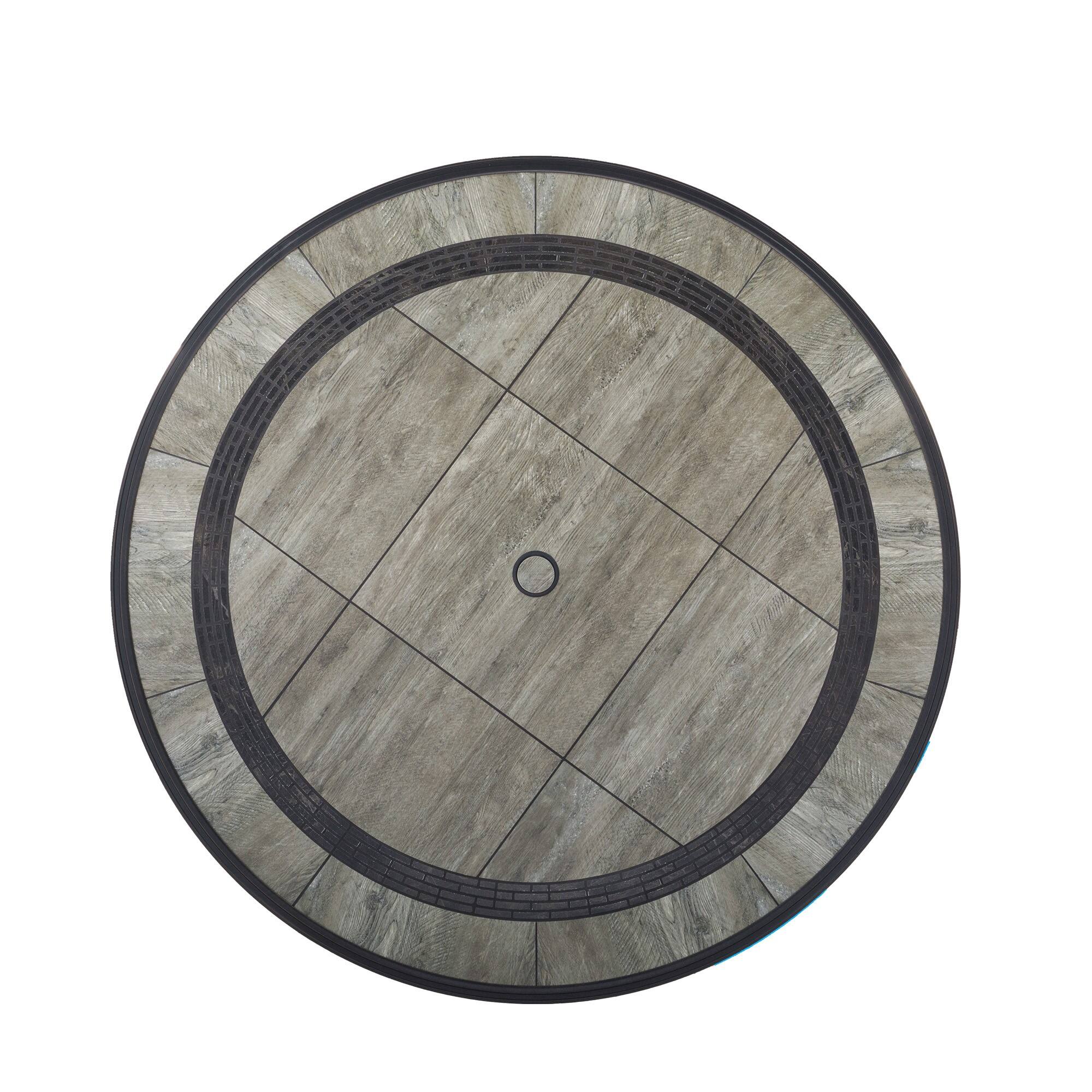 Alt View 2. Mondawe - 5-Piece Outdoor Dining Set with 48-Inch Round Table and 4 Cast Aluminum Teslin Chairs - Black+Bronze.