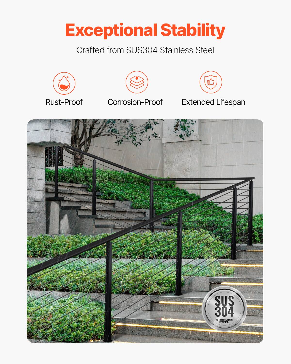 Exceptional Stability  
Crafted from SUS304 Stainless Steel  

- Rust-Proof  
- Corrosion-Proof  
- Extended Lifespan  

SUS 304 Stainless Steel