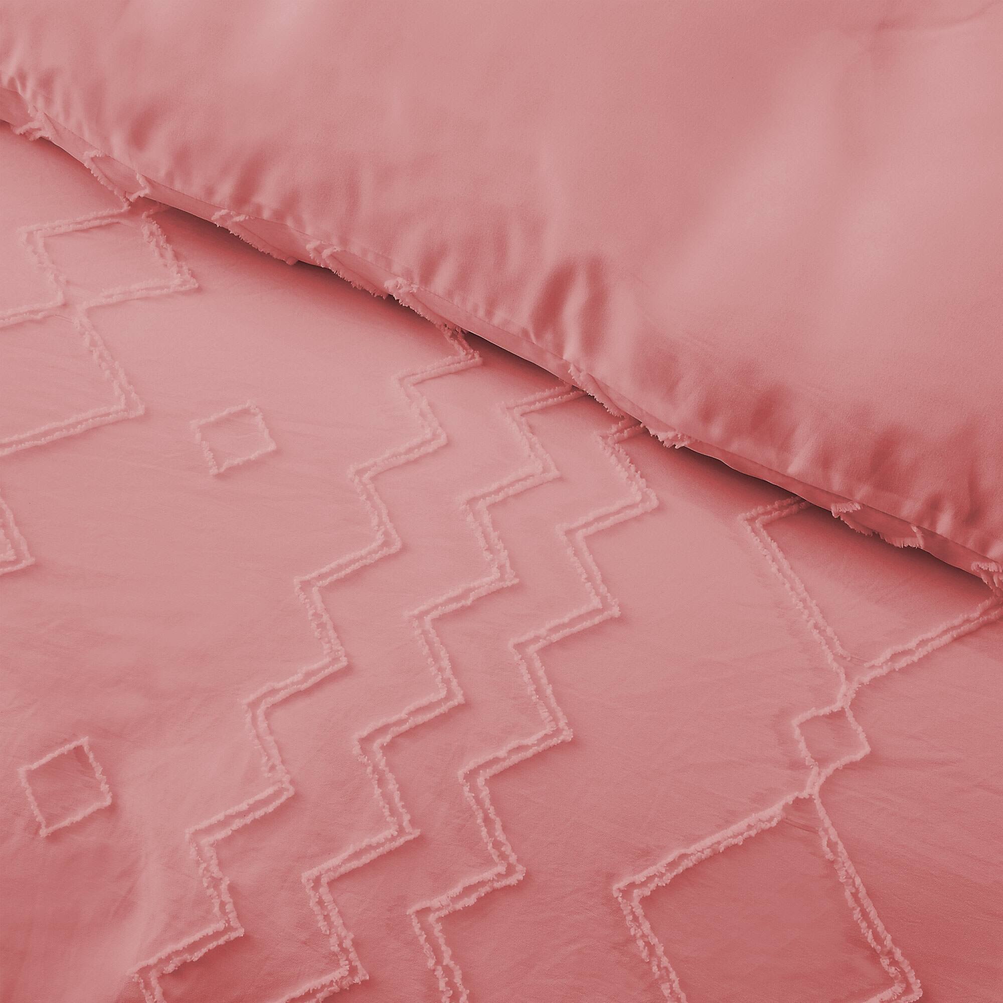 Back. Peace Nest - Peace Nest Tufted Clipped Jacquard Geometric Duvet Cover & Pillowcase Set - Diamonds Pink.