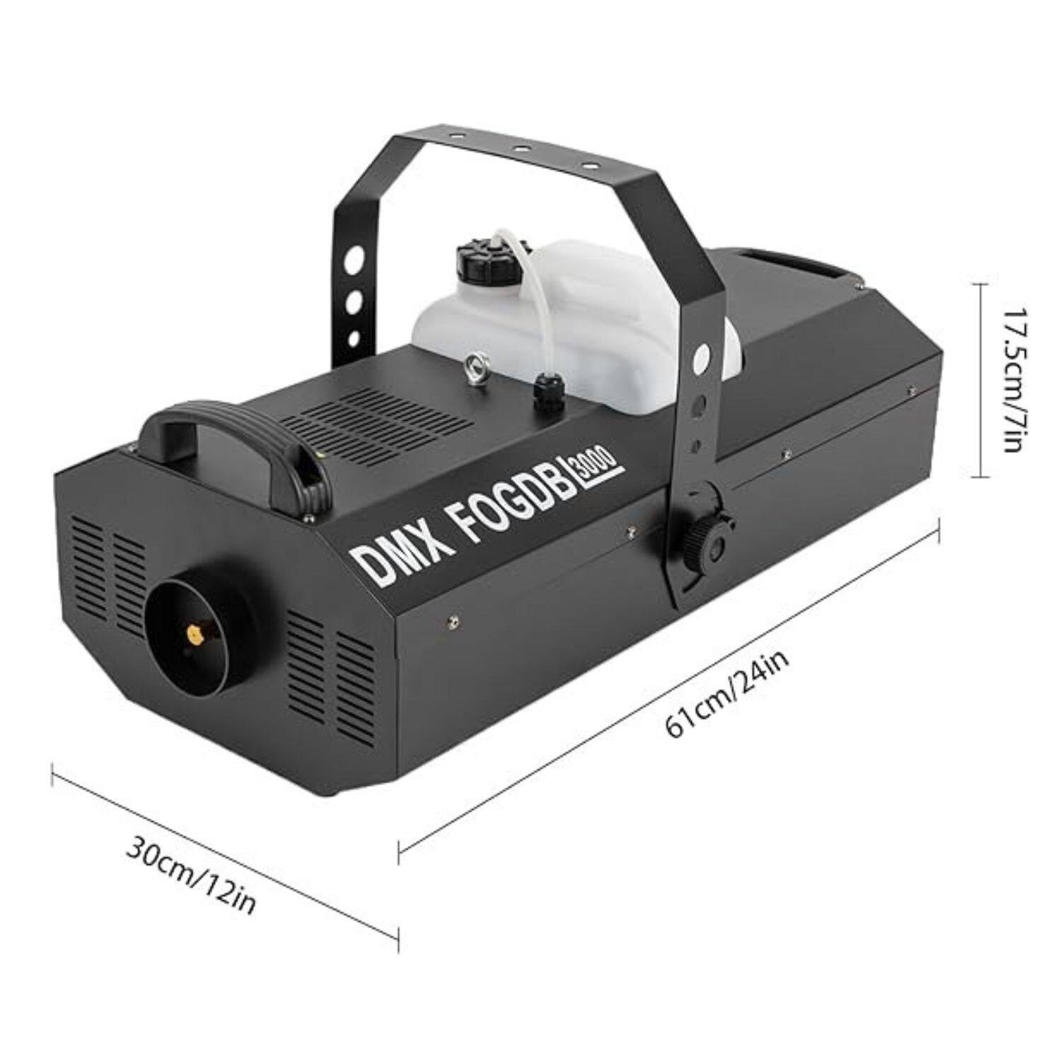 30cm/12in  
61cm/24in  
17.5cm/7in  

DMX FOGDB 3000