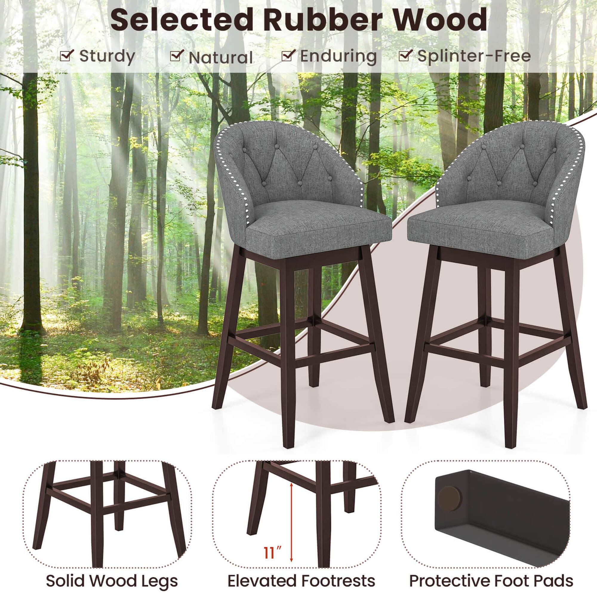 Selected Rubber Wood Sturdy Natural Enduring Splinter-Free HA 11" Solid Wood Legs Elevated Footrests Protective Foot Pads