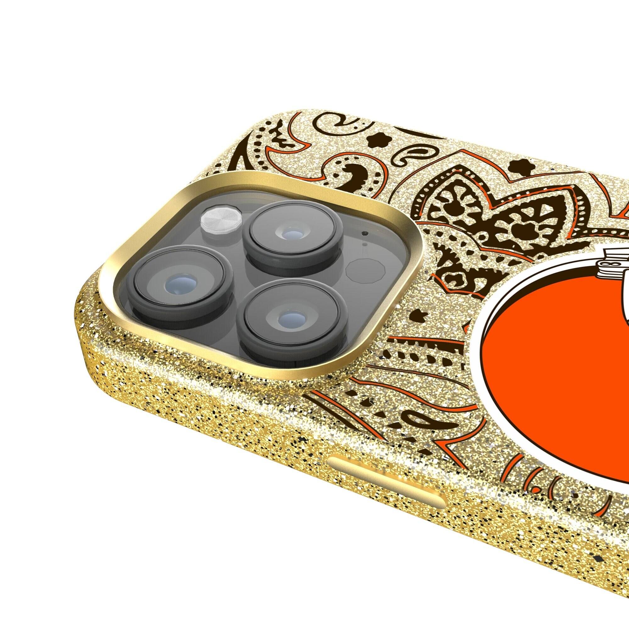 Alt View 2. Keyscaper - Cleveland Browns Paisley Bling iPhone Case - 16 Pro - Gold.