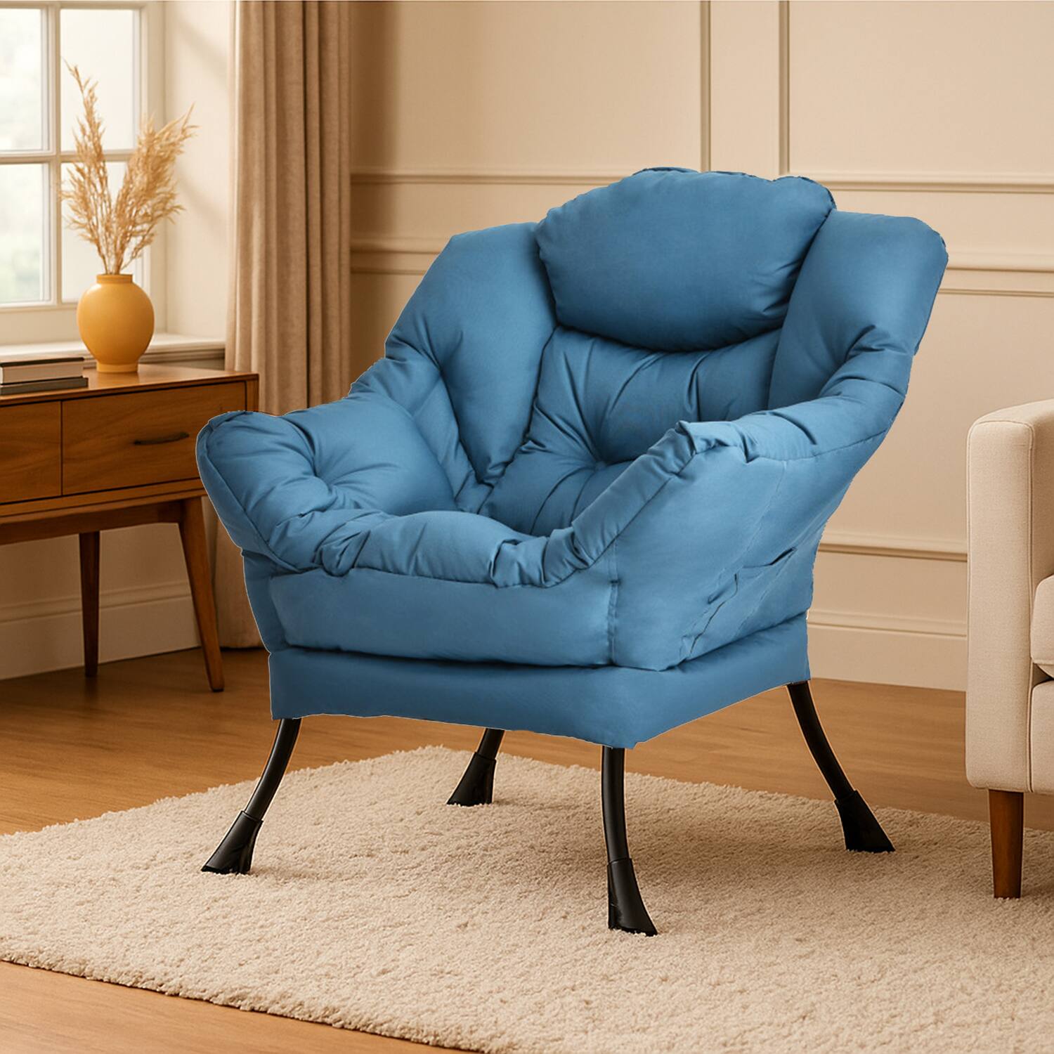 Front. Hivvago - Soft Fabric Lounge Chair with Sturdy Metal Frame and Pocket - Navy.