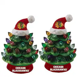 Evergreen Enterprises - Chicago Blackhawks 2-Pack 4" Ceramic LED Christmas Tree Set - Multicolor
