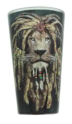 Front. Just Funky - Reggae Jahman Lion 16oz Pint Glass - Black.