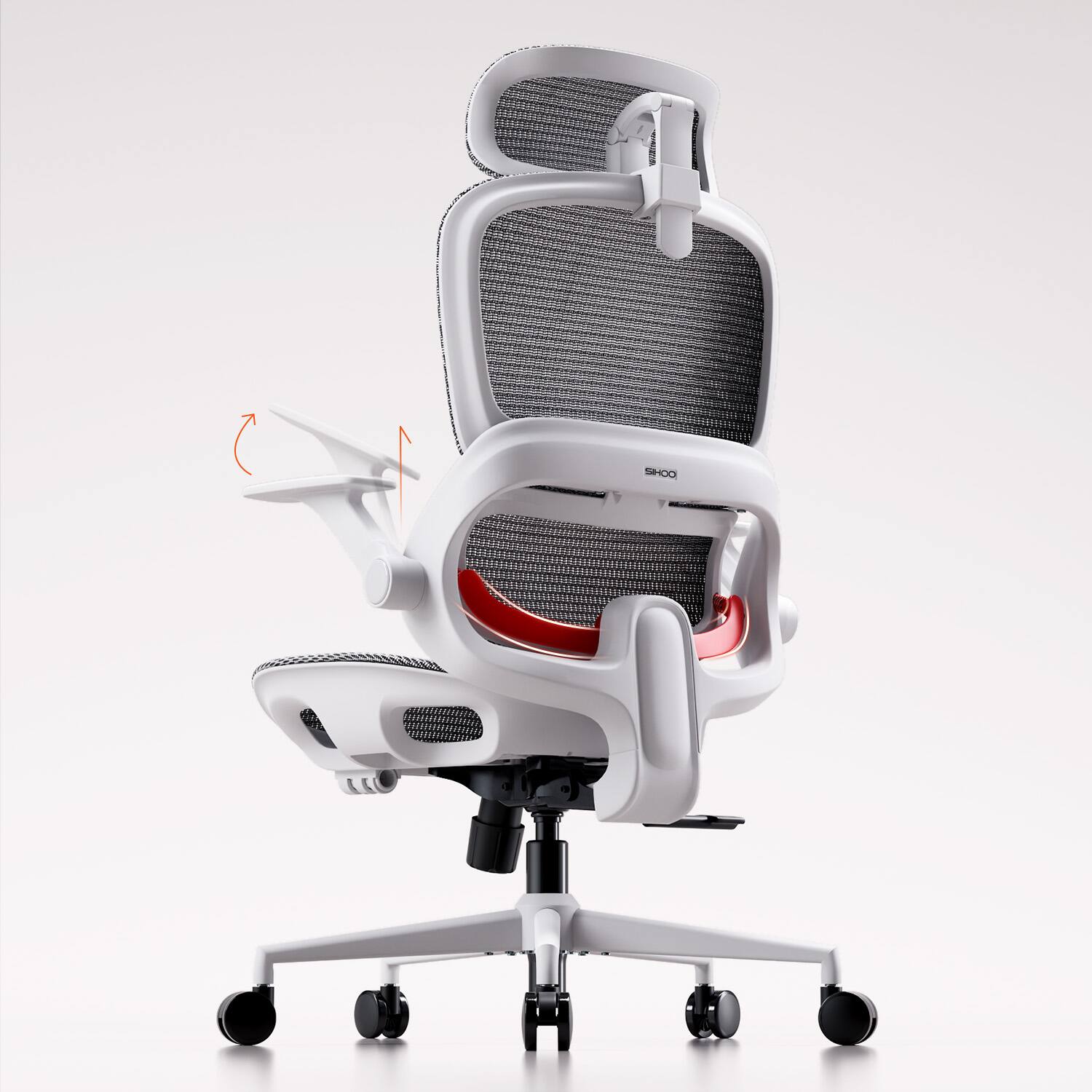 Angle. SIHOO - B100 Ergonomic Office Chair, Desk Chair with Zoned Back Support, 2D Wide Headrest, High Back Executive Chair - White.
