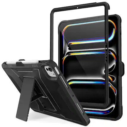 Front. DTTO - iPad Pro 11 inch Case for M5/M4 (2025/2024) , with Built-in Screen Protector & Kickstand, Shockproof Cover - Black.