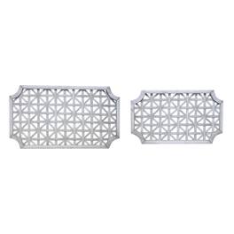 BreeBe - Woven Wood Wall Hanging (Set of 2) - Grey, White