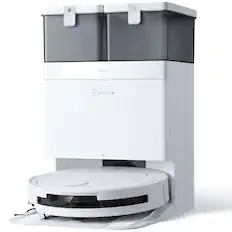 Front. ECOVACS Robotics - DEEBOT T50 PRO Omni Robot Vacuum and Mop, 3.19” Ultra-Slim 15,000Pa, 10-in-1 Hands-Free Station, Ideal for Pet Hair - White.