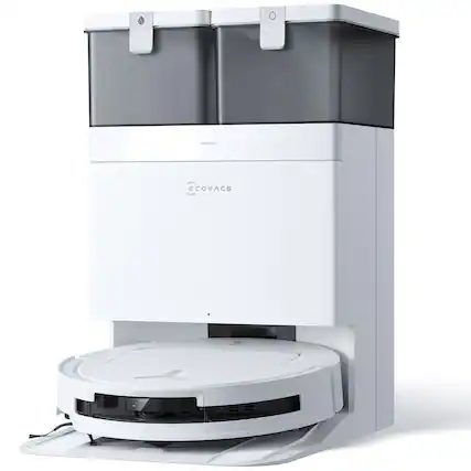 Front. ECOVACS Robotics - DEEBOT T50 PRO OMNI Robot Vacuum & Mop, 15,000Pa, 3.19" Ultra-Slim, ZeroTangle 2.0, 10-in-1 Hot-Wash OMNI Station - White.