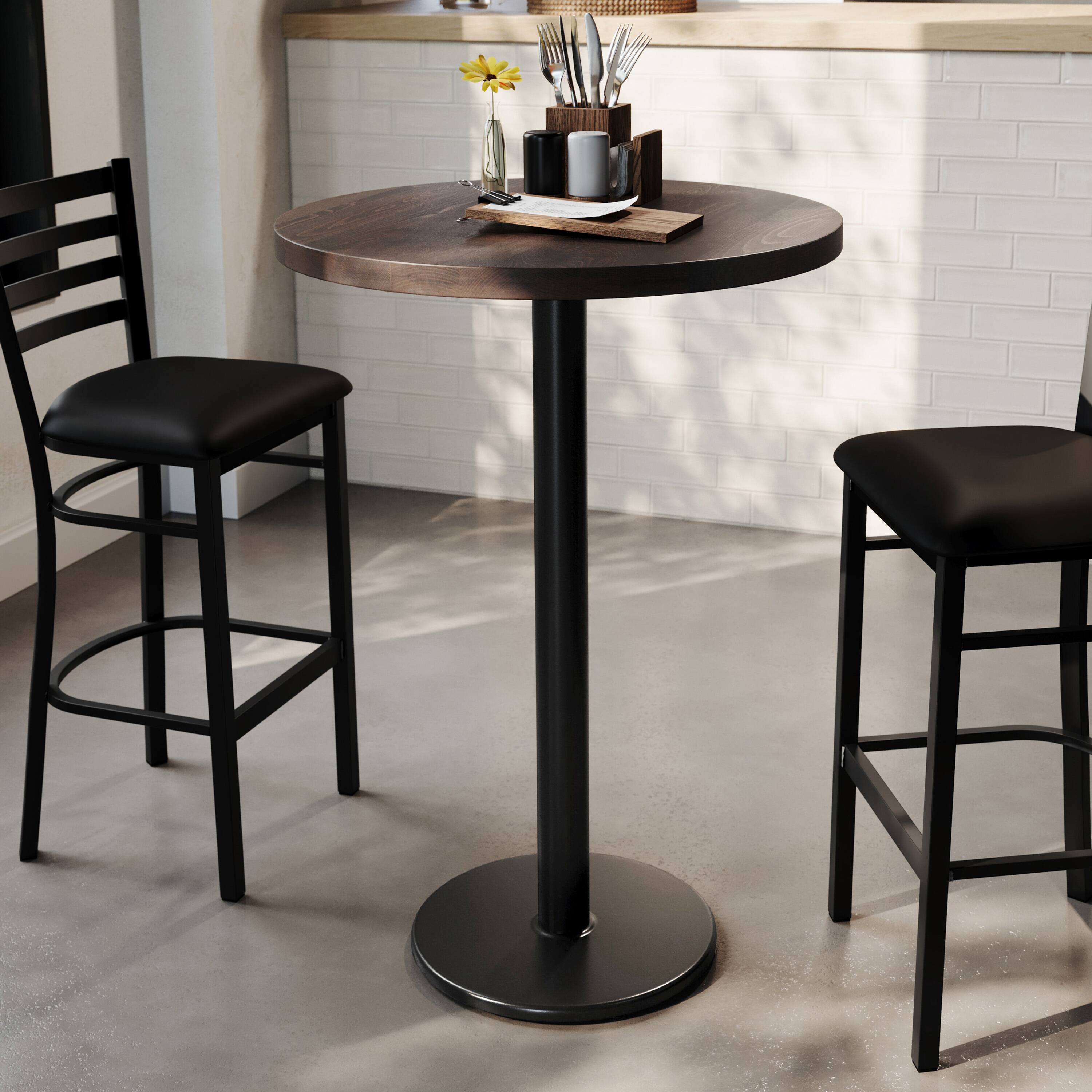 Alt View 2. Flash Furniture - Bennett 30" Round Solid Wood Commercial Indoor Tabletop in Dark Brown with 18" Round Bar Height Rust-Resistant Black Cas - Brown.