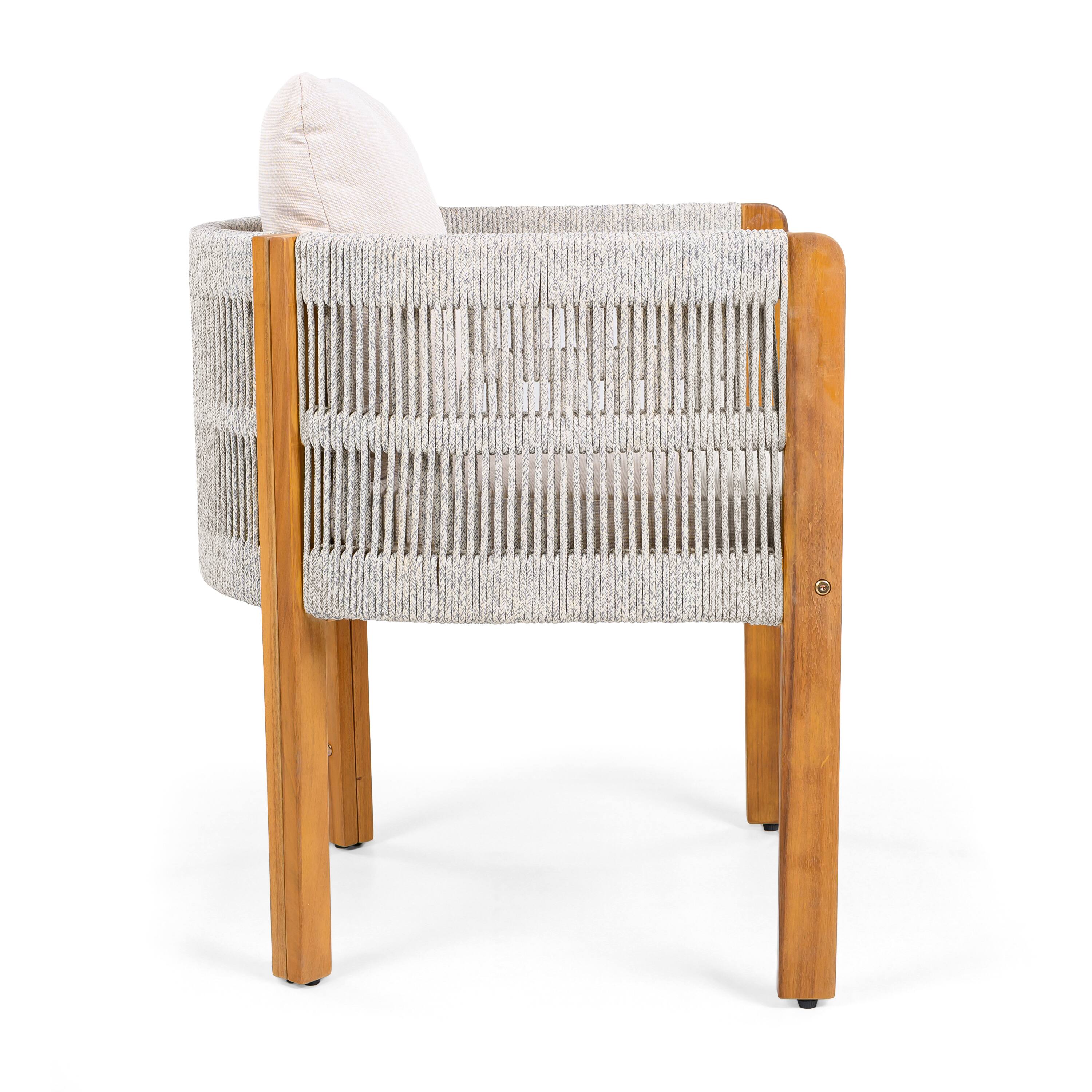 Alt View 2. Mondawe - Set of 2 Acacia Wood Outdoor Dining Chairs with Cushions - White.