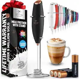 Zulay Kitchen - Tornado Whisk Milk Frother with 4 AA Duracell Batteries - Triple Whisk for More Power - Black Copper