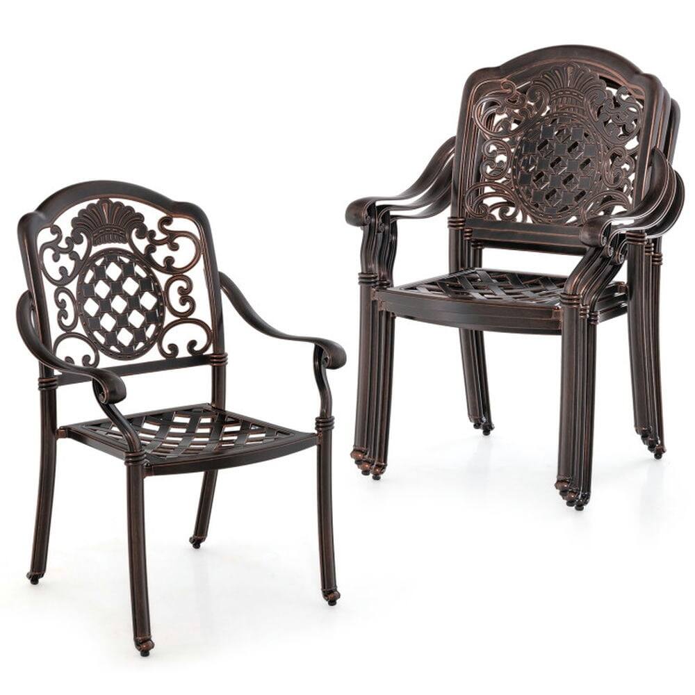 Back. Pefilos - Patio Cast Aluminum Dining Chairs Set of 2, Dining Chairs with Ergonomic Backrests and Armrests - Brown.