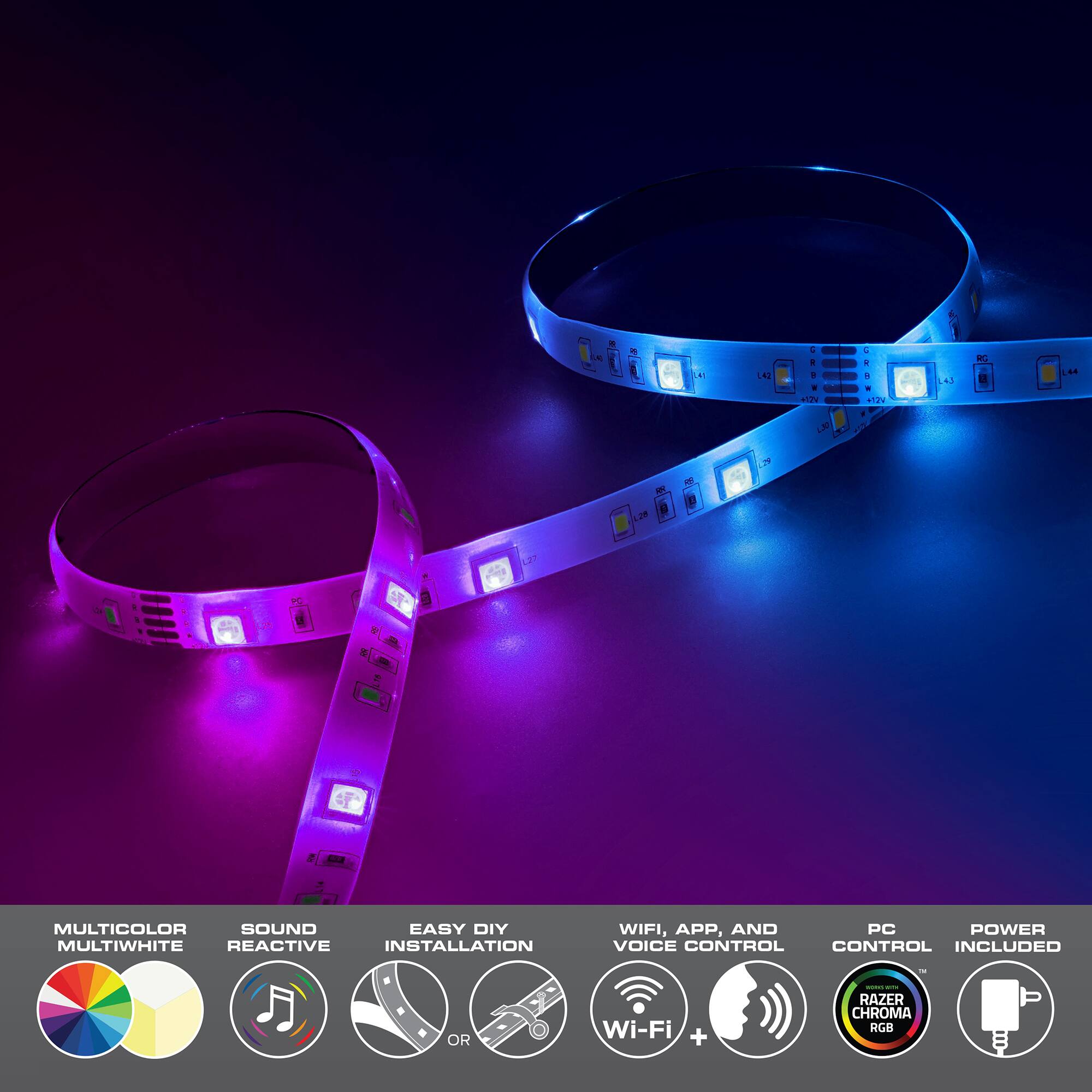 A L 1N 4 1 . . 2e - - - - a2 + L44 1 - P 29 L4E

MULTICOLOR SOUND EASY DIY MULTIWHITE REACTIVE INSTALLATION WIFI, APP, AND PC POWER VOICE CONTROL CONTROL INCLUDED - OR Wi-Fi + - RAZER CHROMA RGB