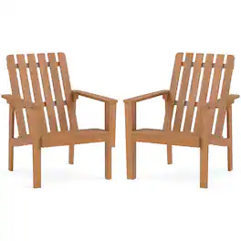 Gymax - Adirondack Chairs Set of 2 Acacia Wood Outdoor Patio Chairs w/Slatted Backrests - Yellow