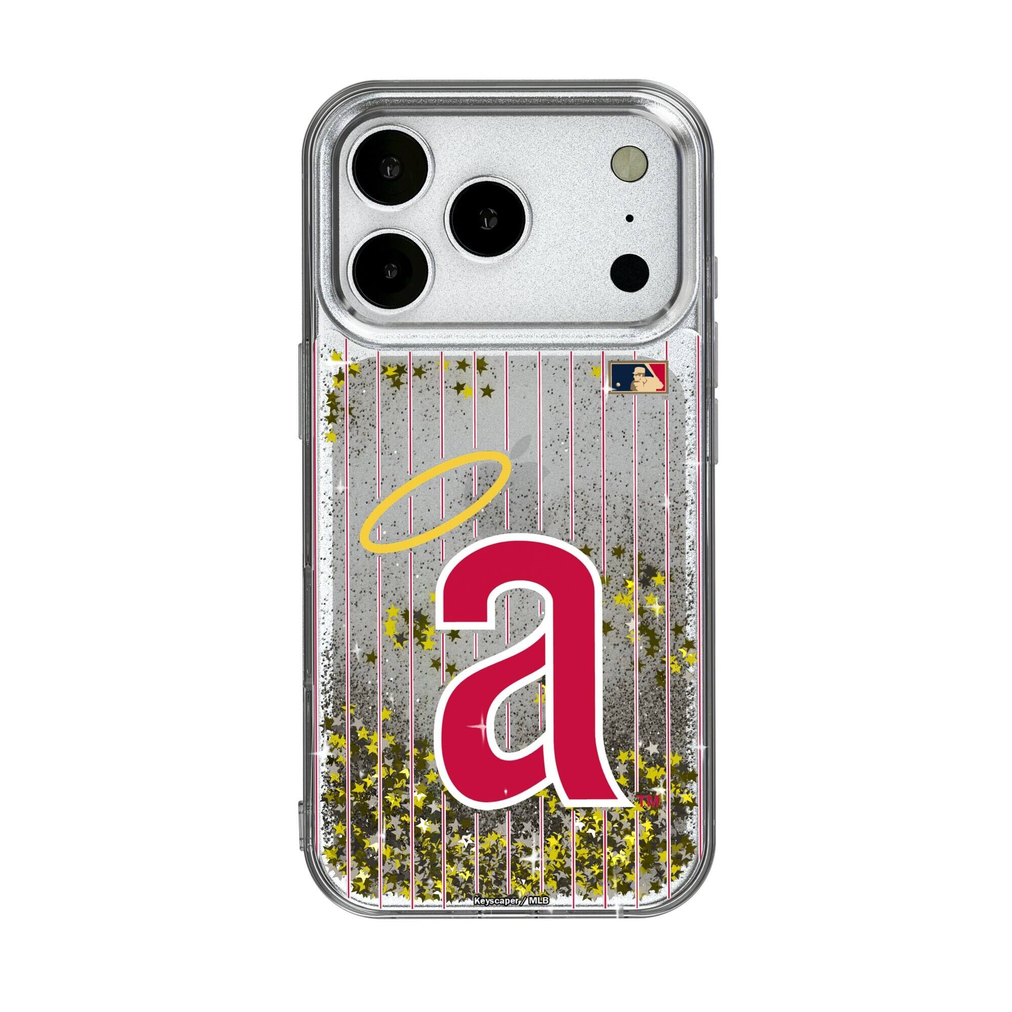 Front. Keyscaper - Los Angeles Angels 1971 Cooperstown Pinstripe iPhone Glitter Case - 12 Pro Max - Multicolor.