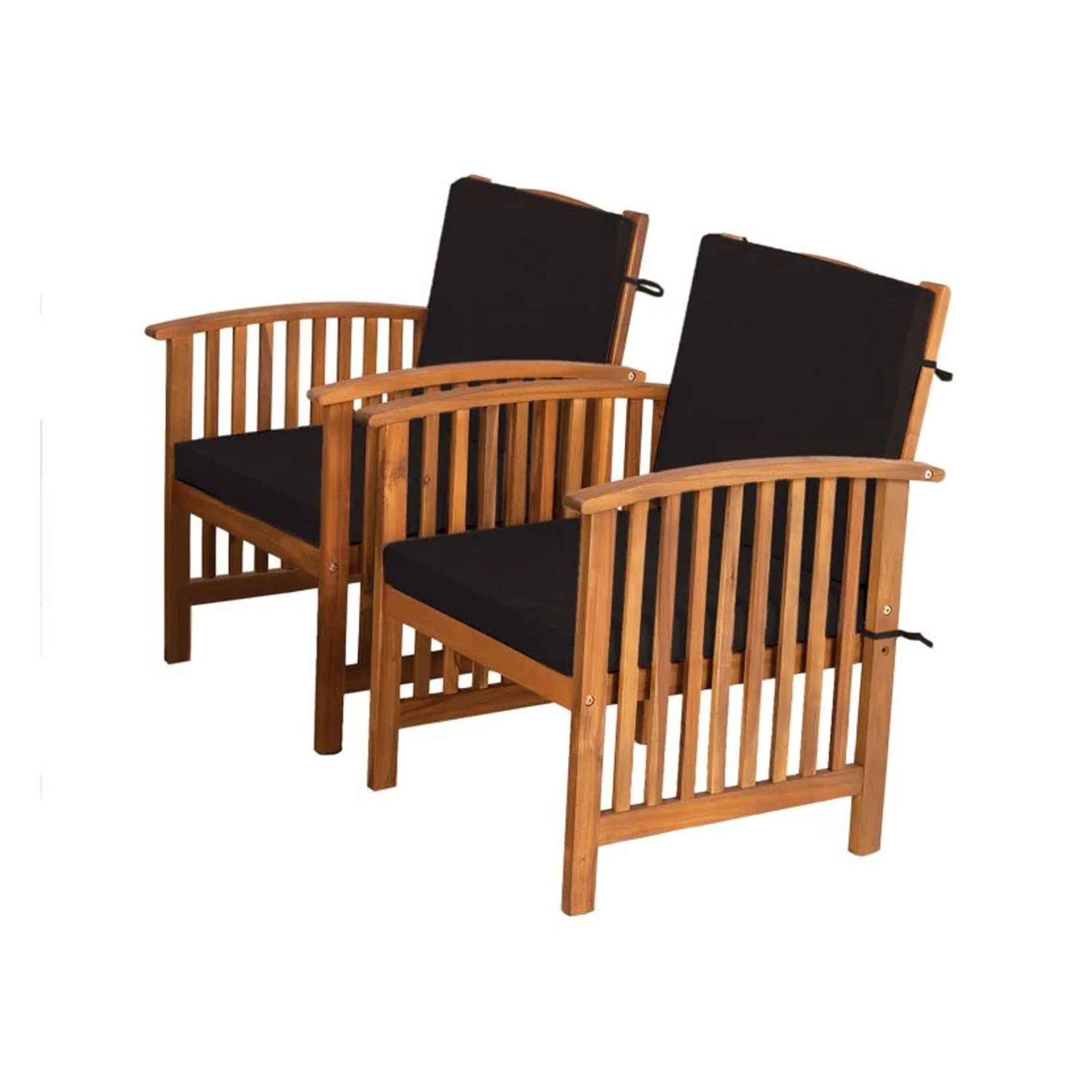 Alt View 1. Manhattan Lane - Kaila Outdoor Armchair Set of 2, Black Cushions - Black, Natural Brown.