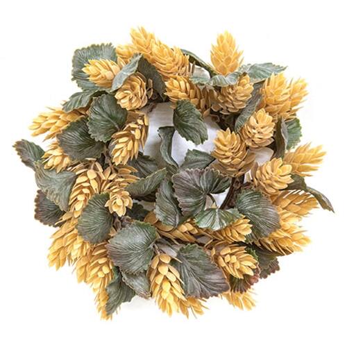 Front. BreeBe - Dusty Beige Hops Candle Ring - 3.5" - Beige, Brown, Green.