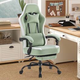 Anysun - Computer Game Chair with Lumbar Support - Adjustable Height, Armrests, Headrest & 360° Rotating Wheels - Green