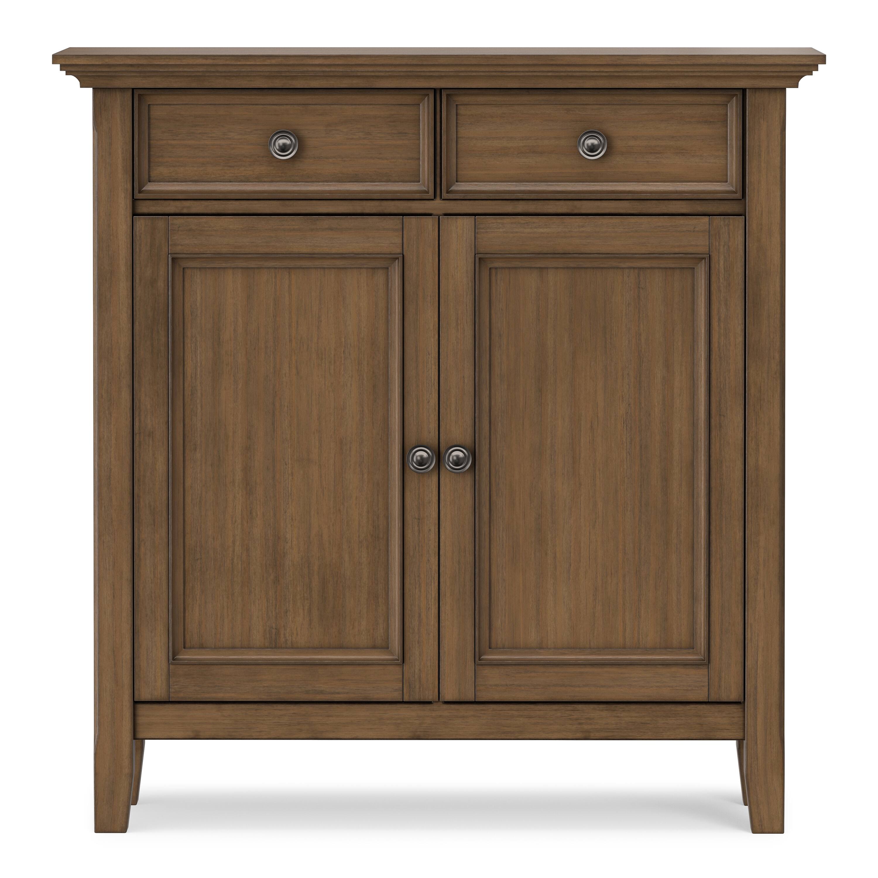 Left. Simpli Home - Amherst 36 inch Wide Solid Wood Transitional Entryway Storage Cabinet in Rustic Natural Aged Brown - Rusted Natural Aged Brown.
