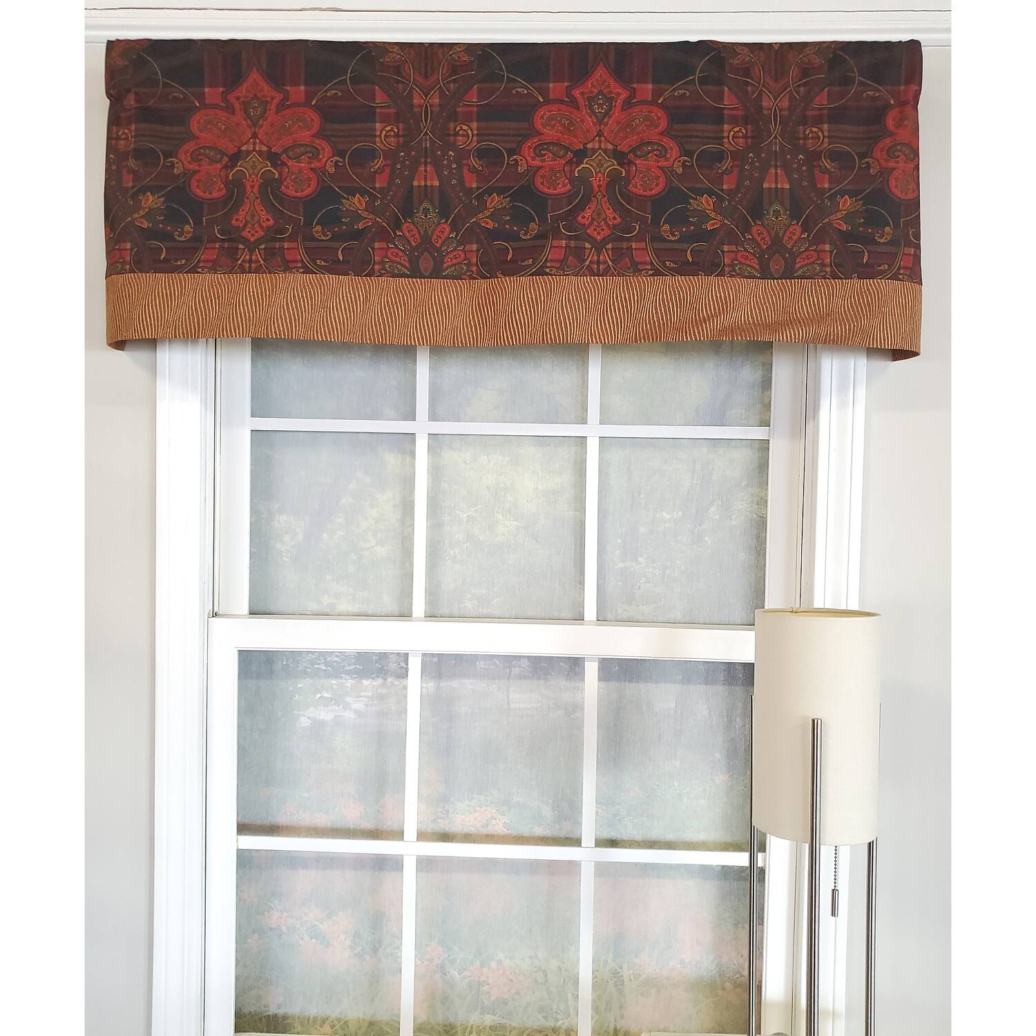 Angle. RLF Home - RLF Home 3" Rod Pocket High Quality Fabric Espadas Banded Valance for Windows 50" x 16" Burgundy - Burgundy.