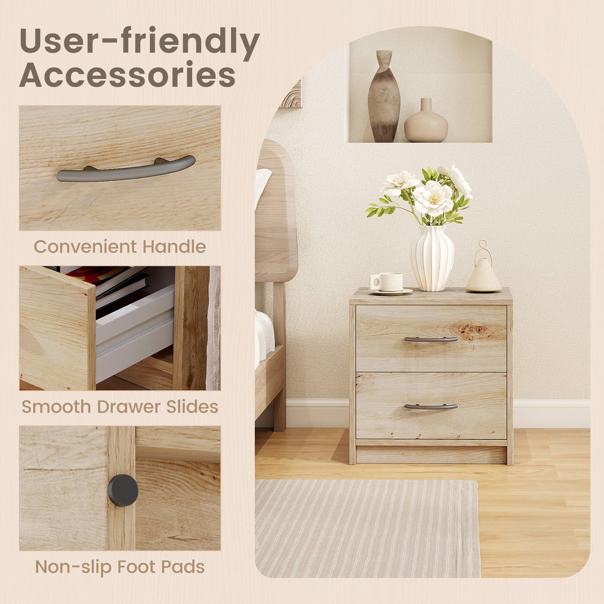 User-friendly Accessories: Convenient Handle, Smooth Drawer Slides, Non-slip Foot Pads.