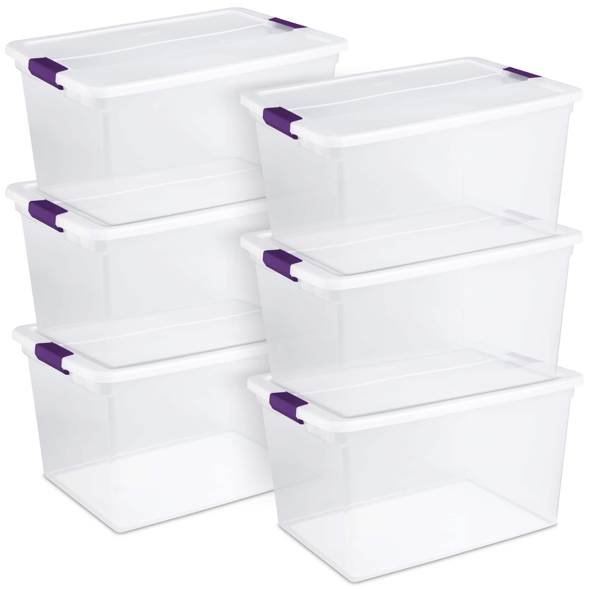 Sterilite - 66 Quart Plastic Latching Handle Storage Container Tote, 6 Pack - Clear