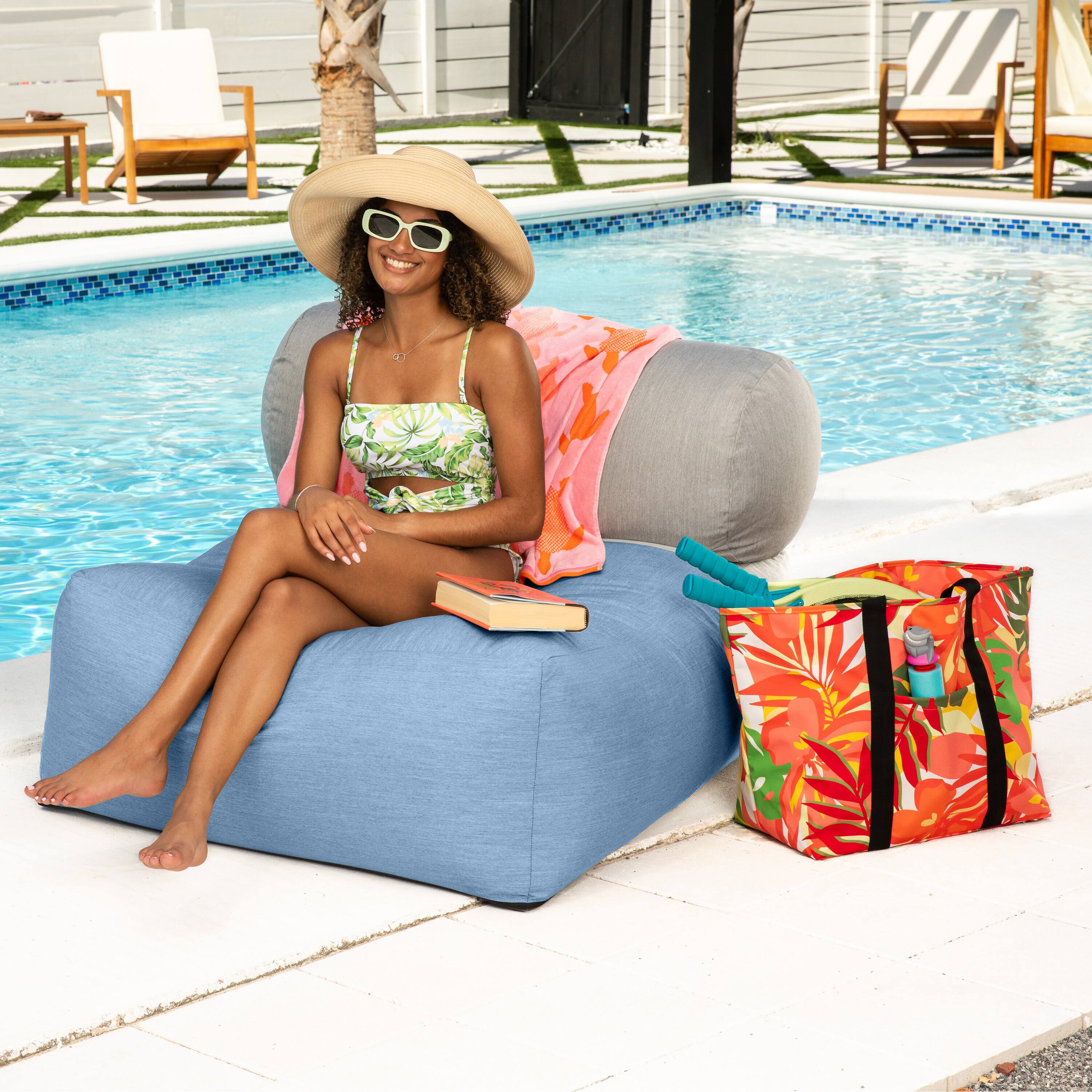 Alt View 2. Jaxx - Jaxx Tybee Large Outdoor Lounge w/ Bolster - Sunbrella Ocean - Ocean.