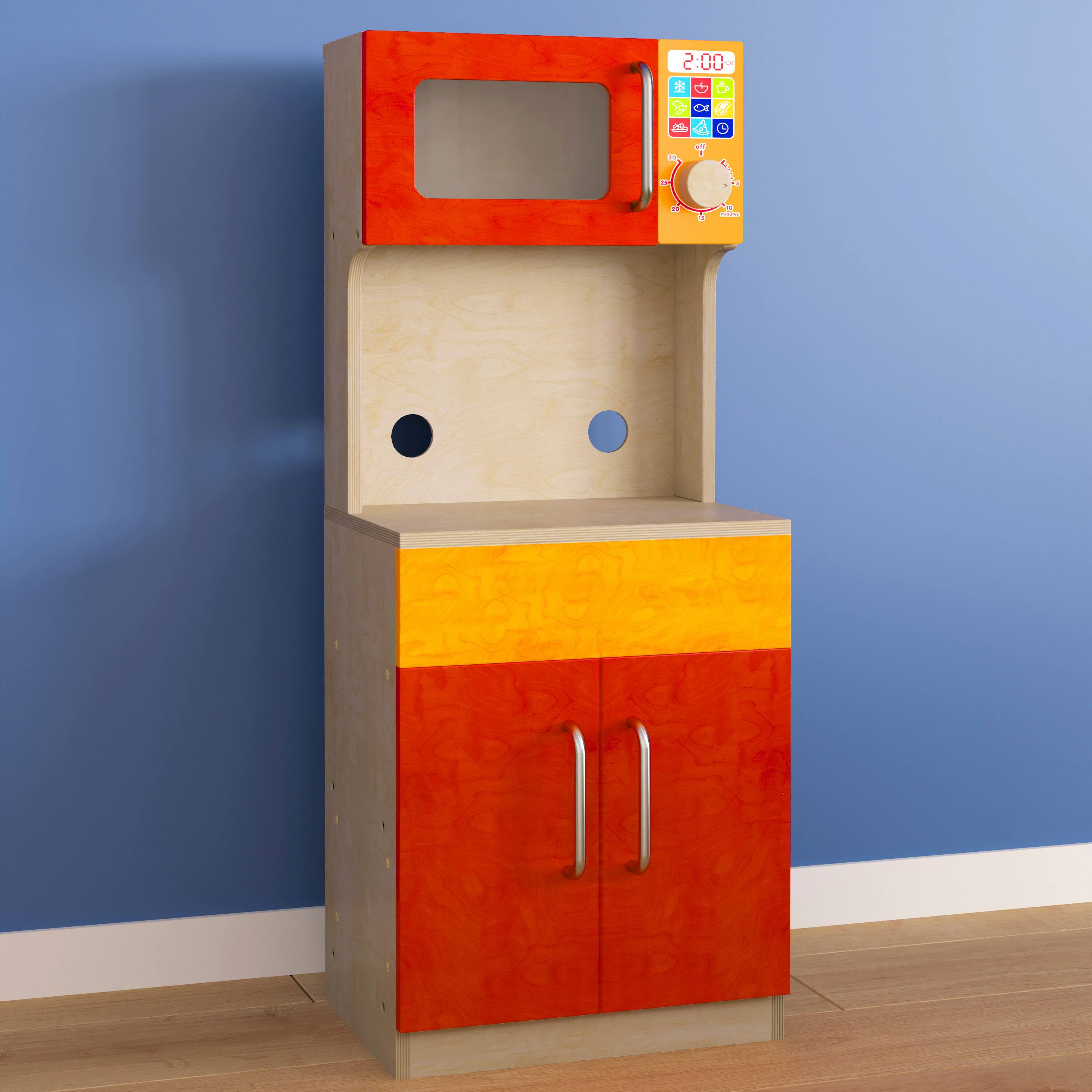 Alt View 1. Flash Furniture - Bright Beginnings Commercial Grade Greenguard Certified Wooden Children's Kitchen Cabinet with Microwave - Natural.