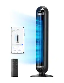 Dreo - 36 in. Smart Tower Fan, 8 Speed, DC Motor, 25 DB Quiet, 90° Oscillating with Remote and Wi-Fi Voice Control in Black