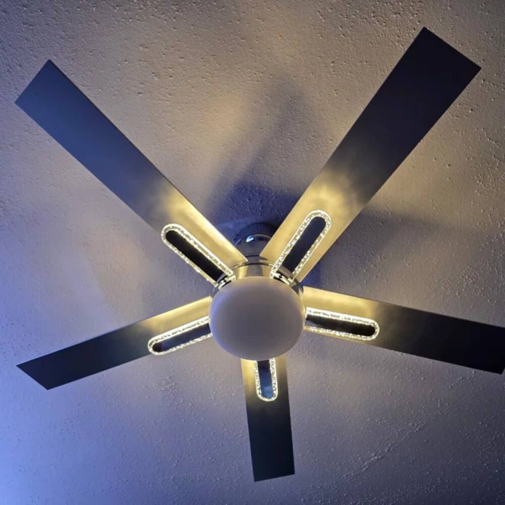 Alt View 1. Parrot Uncle - 52" Chrome Modern 3CCT Integrated LED Ceiling Fan with 5 Acrylic Bars and Remote - Chrome.
