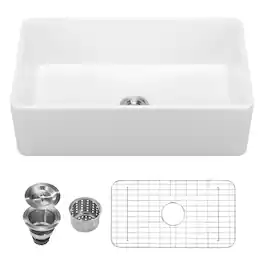 VEVOR - 33.5x20 inch Farmhouse Sink, Sink Workstation, Fireclay Undermount Basins, Apron Front Single Bowl Basin - White